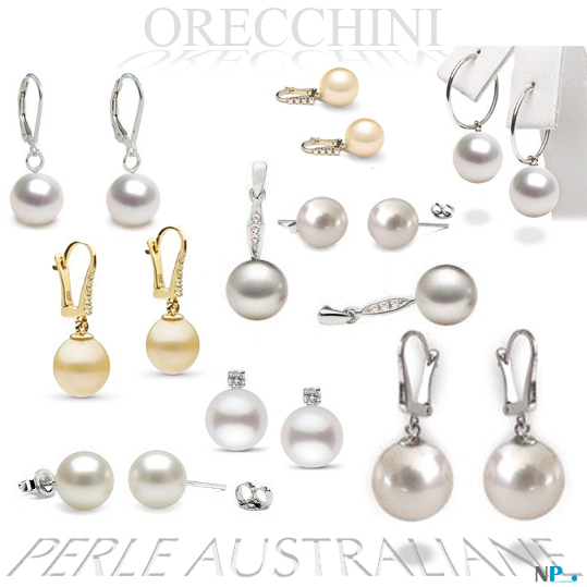 Boucles d'oreilles de perles d'australie - perles dorées - perles blanches argentées - perles des mers du sud